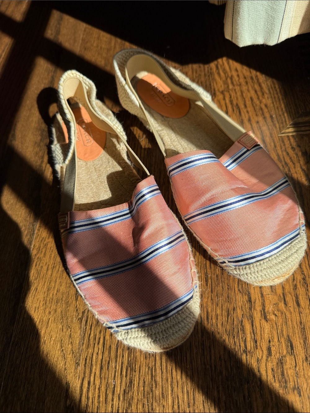 Coach Coral Pink and Navy Stripe Espadrille Slip-Ons - worn once